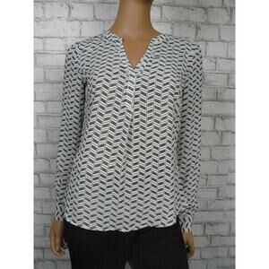 Candie's Black White Printed Lightweight Knit Vneck Keyhole Blouse XS NEW